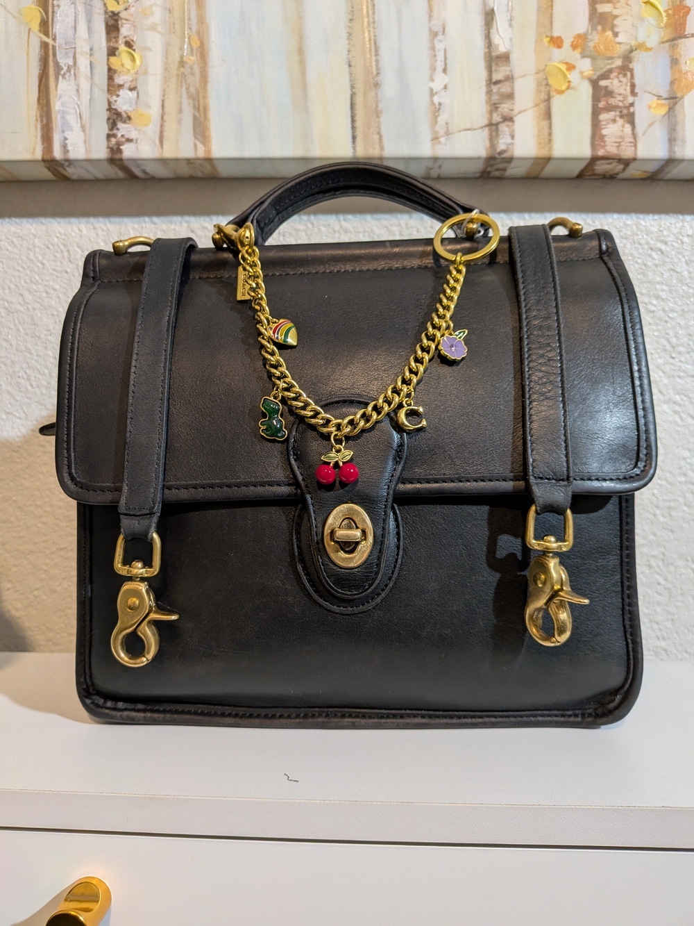 Vintage Black Coach Willis 9927 Leather Top Handle and Removable Crossbody Bag